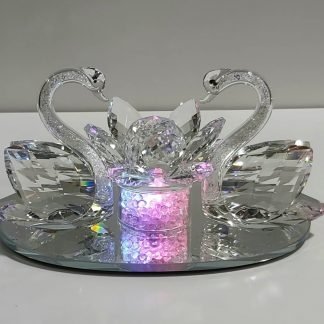 זוג ברבורים קריסטל "לוטוס" עם תאורת לדים