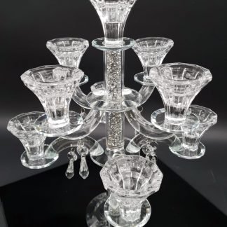 פמוט 9 קנים קריסטל רסיסים כסף