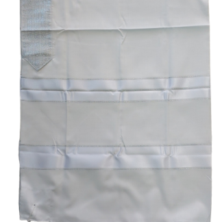 טלית חתנים סופר אקרילן לבן ופסי כסף עדינים מספר 60