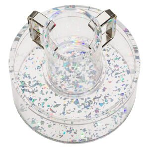 מים אחרונים מפרספקס שקוף עם פתיתי כסף