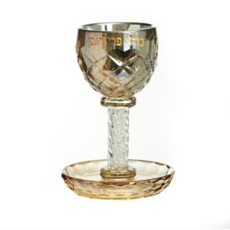 כוס קידוש ותחתית קריסטל ציפוי זהב מהודרת