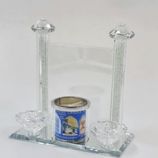 פמוטי שבת מקריסטל עם פמוט לנר נשמה עם אפשרות לשים תמונות של הנפטרים