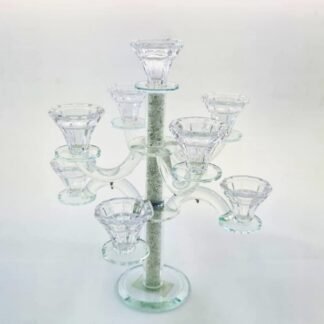 פמוט 9 קנים קריסטל רסיסים לבנים