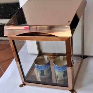 מתקן לנר זיכרון ונרות שבת ממתכת וזכוכית זהב