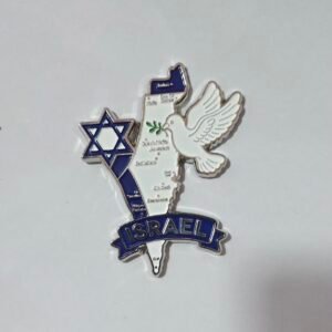 מגנט מתכת מפת ארץ ישראל עם מגן דוד ויונת השלום