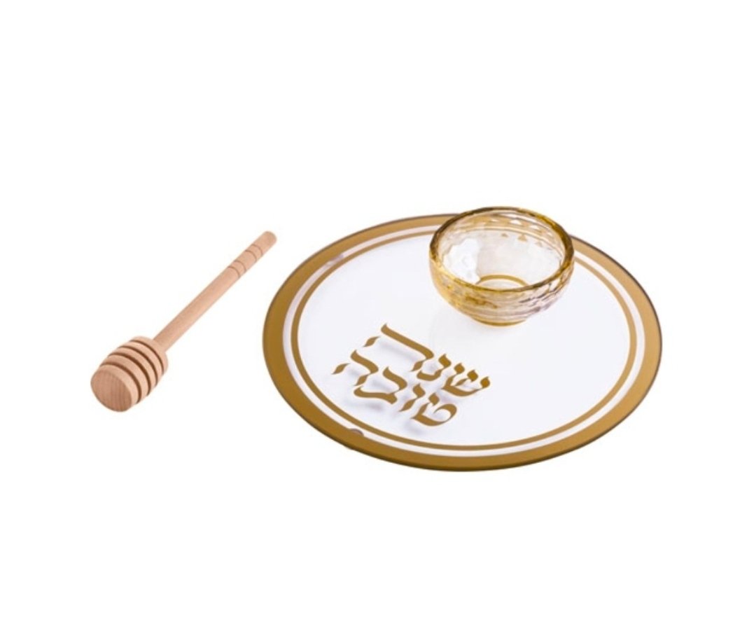 צלחת לפלחי תפוח וכלי לדבש