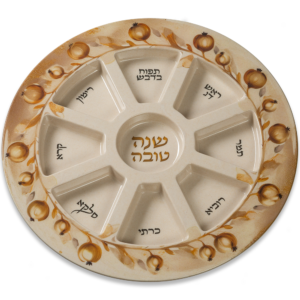 צלחת מלמין מהודרת לראש השנה ציור רימונים